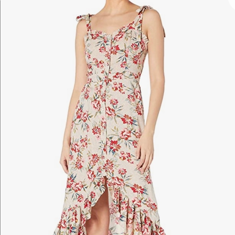 Women’s Printed High Low Ruffle Hem Dress with Buttons
